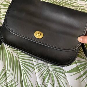 Coach Black Leather Shoulder Bag with Gold Hardware